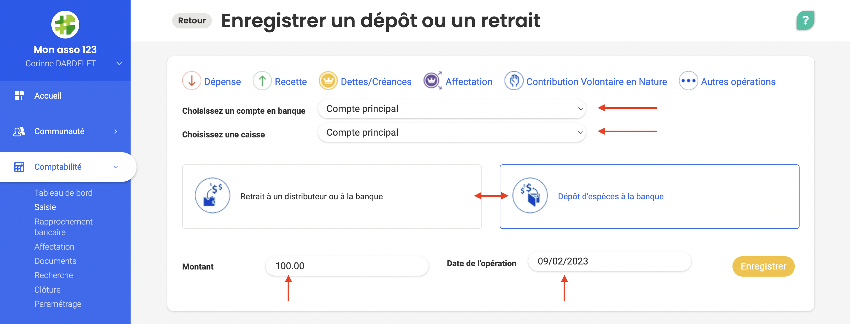 Gérer son compte caisse avec les dépôts et retraits d'espèces Centre
