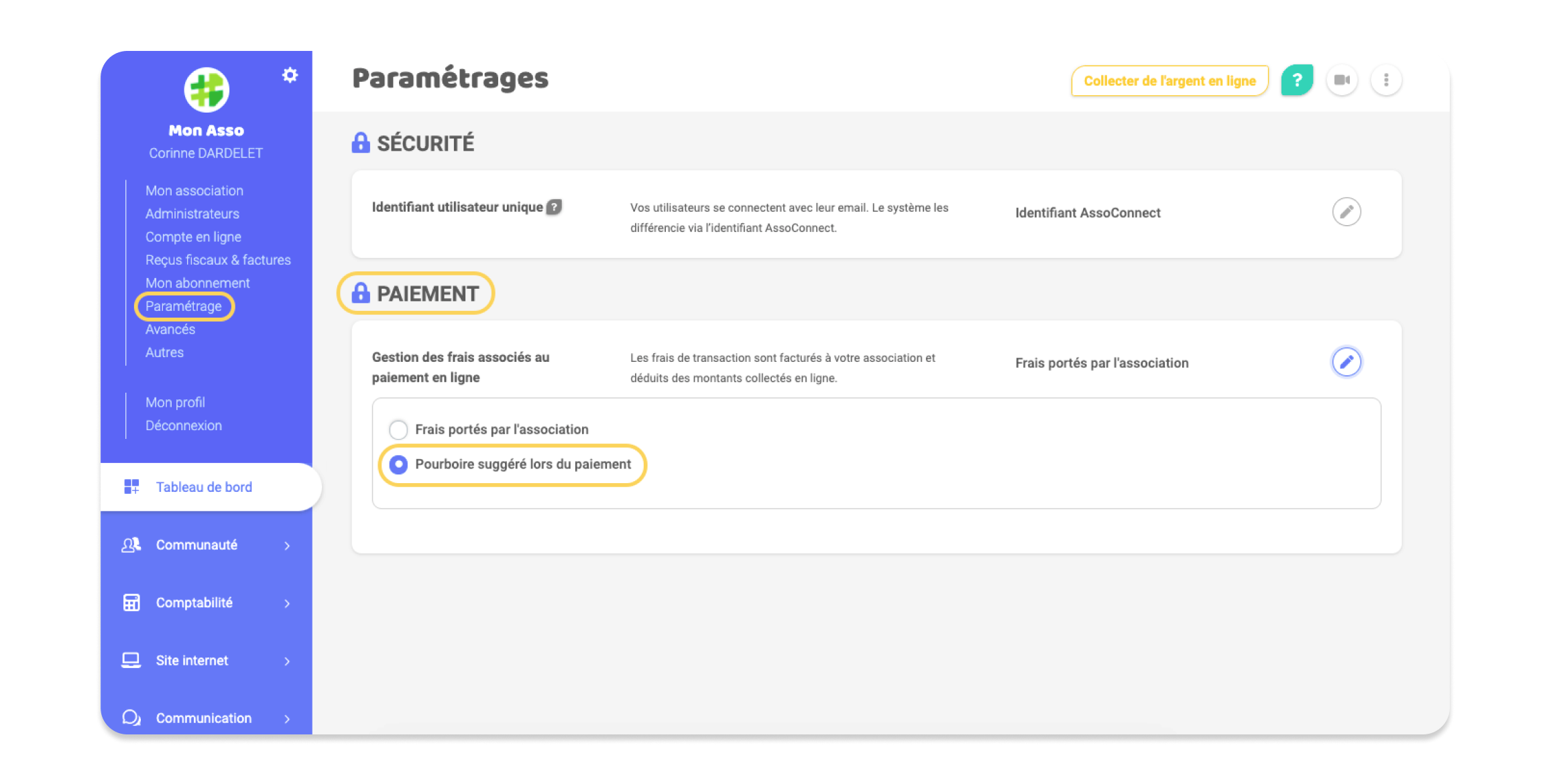 Le pourboire sur AssoConnect Centre d'Aide